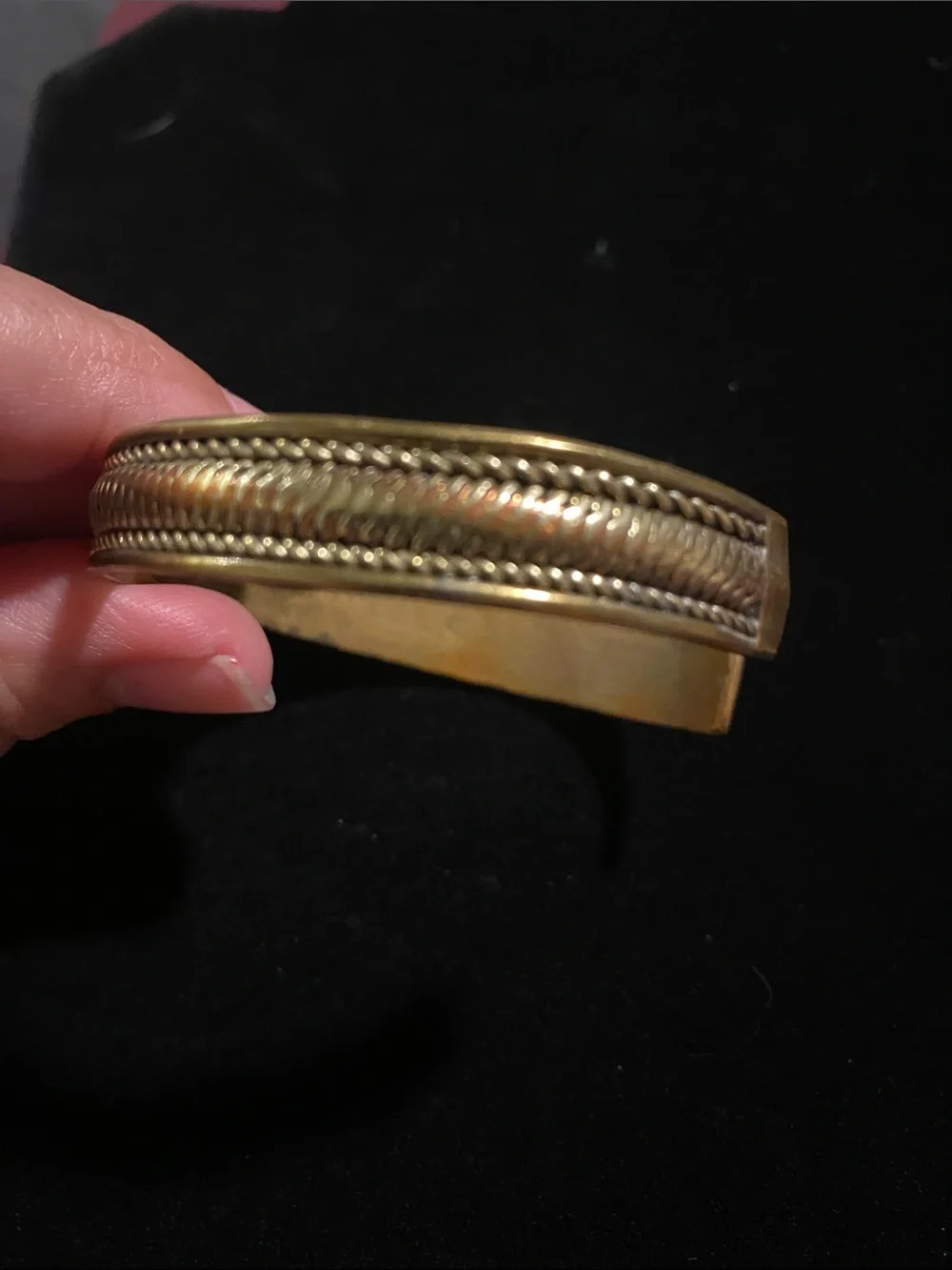 Brass Copper Hand Crafted Textured Signed Adjustable Cuff Bracelet